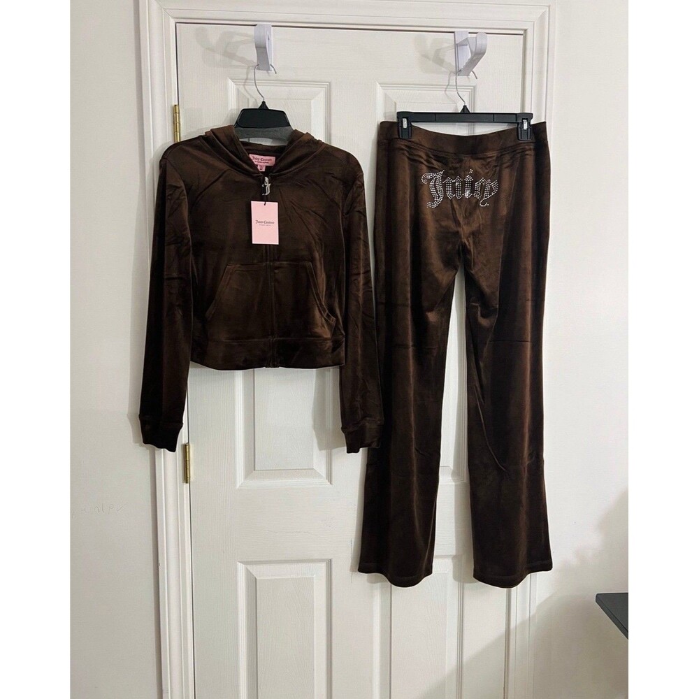 NWT Size Small Juicy Couture Bling Velour Tracksuit Hoodie & Pants Brown Sugar - Picture 4 of 7